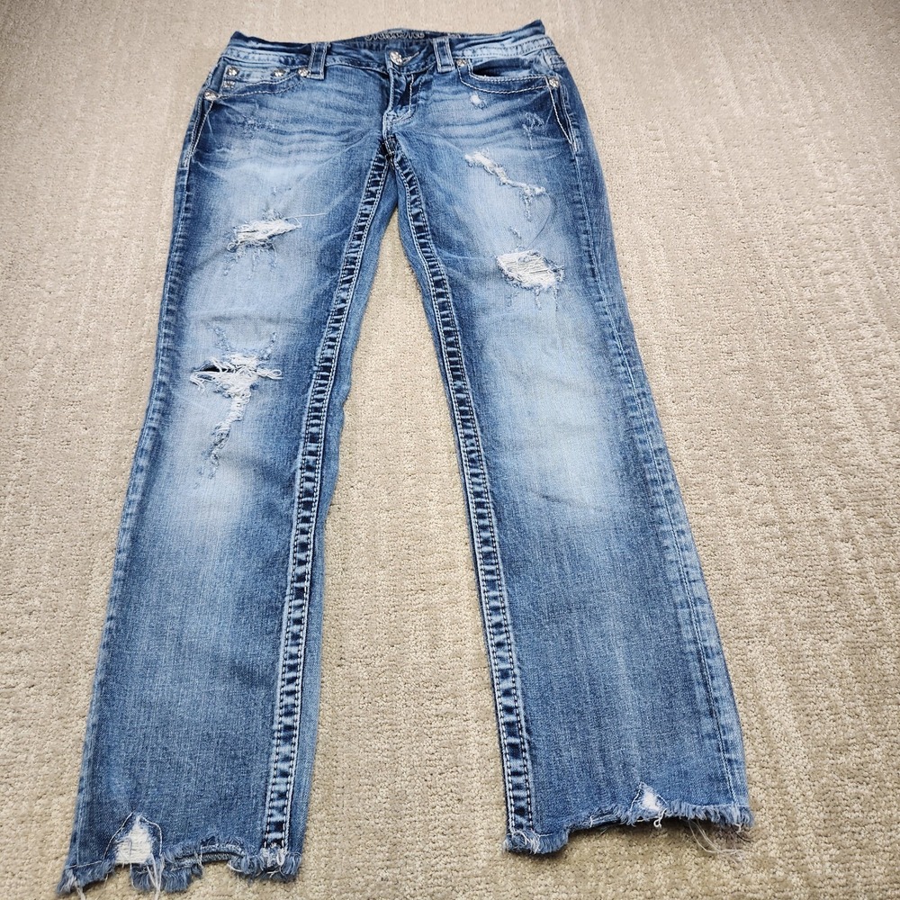 Miss Me Jeans Women 28 Low Rise Crop Signature Cowgirl Western Rodeo Distressed